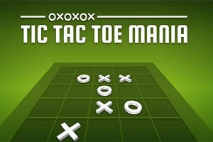 Texten TIC TAC TOE MANIA ovanför ett grönt spelbräde med kryss och cirklar