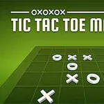 Texten TIC TAC TOE MANIA ovanför ett grönt spelbräde med kryss och cirklar