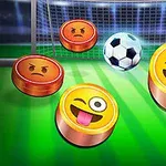 Fotbollsmål med myntformade emojis, där en fotboll ligger framför målet