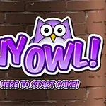 Lila tecknad uggla med texten Tiny Owl!
