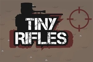 Silhuett av en soldat med gevär och kikarsikte, med texten TINY RIFLES i förgrunden