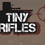 Silhuett av en soldat med gevär och kikarsikte, med texten TINY RIFLES i förgrunden