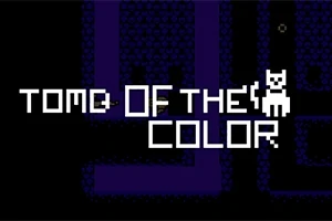 Texten TOME OF THE COLOR med en pixlad kattsiluett på en mörkblå och svart bakgrund
