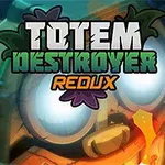 Tecknad illustration av ett tiki-inspirerat ansikte med glödande ögon och texten Totem Destroyer Redux ovanför