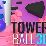 En lila boll faller ner längs ett rosa spiralformat torn mot en lila bakgrund med texten Tower Ball 3D