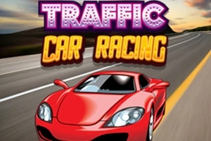 Röd sportbil på en landsväg med texten Traffic Car Racing ovanför