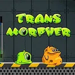 Två tecknade blobbliknande varelser framför en bakgrund med en kammare och texten Trans Morpher