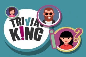 Tecknad bild med två stiliserade ansikten och texten Trivia King på en blå bakgrund