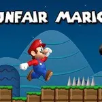 En animerad karaktär i röd hatt hoppar över piggar, med en hotfull kula närmar sig och texten Unfair Mario 2 ovanför