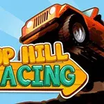 Ett orange fordon som kör uppför en kulle med texten Up Hill Racing i förgrunden