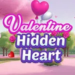 Rosa och röda hjärtan flyter i en himmelsk parklandskap med texten Valentine Hidden Heart i förgrunden