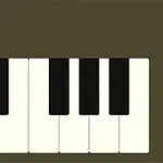 En illustration av ett brunt piano med svarta och vita tangenter