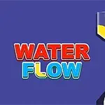 Texten Water Flow i färgglada bokstäver bredvid en tratt med gul vätska som rinner ner i en behållare