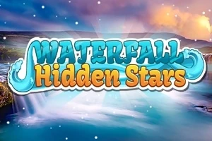 Texten Waterfall Hidden Stars visas med en bild av ett vattenfall i bakgrunden