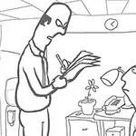 Whack Your Boss TvÄ tecknade personer i ett kontor, en stÄr och skriver, medan den andra sitter vid ett skrivbord med olika föremÄl som en telefon, en vÀxt och en lampa