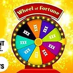 Ett färgglatt lyckohjul med text som säger Wheel of Fortune på en gul bakgrund med alternativ för att ändra spelarantal och lägga till anpassade texter