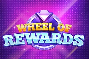 Texten Wheel of Rewards i färgglada bokstäver mot en lila och prickig bakgrund med en glittrig stil