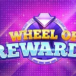 Texten Wheel of Rewards i färgglada bokstäver mot en lila och prickig bakgrund med en glittrig stil