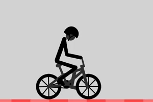 Streckfigur som cyklar på en grå bakgrund med ett rött underlag