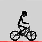 Streckfigur som cyklar på en grå bakgrund med ett rött underlag