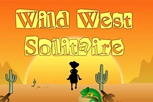 Cowboy-siluett på häst framför en solnedgång i ökenlandskap med kaktusar