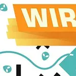 Texten WIRE i vita bokstäver på en orange och gul bakgrund med grafiska element i turkos och svart