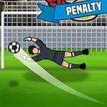 En tecknad målvakt dyker för att rädda en fotboll på väg mot målet, medan en spelare i vit tröja står i förgrunden