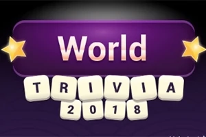 Lila titelbild med texten World Trivia 2018 och två gula stjärnor på sidorna