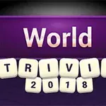 Lila titelbild med texten World Trivia 2018 och två gula stjärnor på sidorna