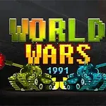 Texten World Wars 1991 i pixelstil med en grön och en blå stridsvagn som avfyrar skott