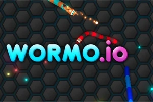 Färgglada ormar slingrar sig på en mörk, hexagonal bakgrund med texten WORMO