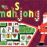 Santa Claus står bredvid en färgglad julinspirerad layout med symboler som renar, julgranar och presenter