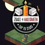 Ett spelstartskärm med Halloween-tema med en kyrkogård, pumpor, och en skylt med texten Zball 4 Halloween