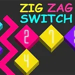 Färgglada kuber med siffror och texten Zig Zag Switch mot en mörk bakgrund
