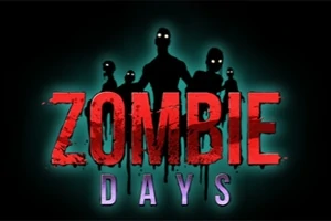 Texten Zombie Days i rött och lila med silhuetter av zombies med lysande ögon i bakgrunden