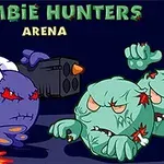 Tecknade monsterfigurer i kamp, med vapen, under texten Zombie Hunters Arena