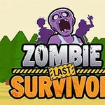 En tecknad bild av en lila zombie med vidöppen mun framför en skogsbakgrund och texten Zombie Last Survivor