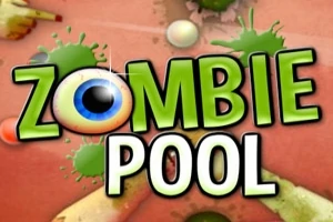 Texten Zombie Pool med ett öga som ersätter bokstaven O på en bakgrund av gröna färgstänk