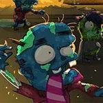 Blå zombies med stora ögon och gröna fläckar vandrar på en mörk gata