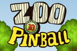 Texten Zoo Pinball i djurinspirerad stil med nummer 10 inuti en cirkel, omgiven av träd
