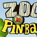 Texten Zoo Pinball i djurinspirerad stil med nummer 10 inuti en cirkel, omgiven av träd